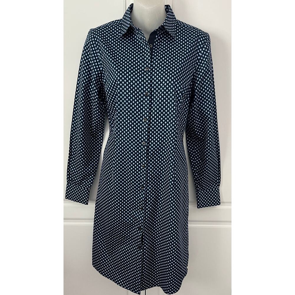 Brooks Brothers Long Sleeve Cotton Shirt Dress Navy Geometric Print Size 4